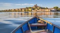 A Picturesque View of Marta City through a Fleet of Boats on Lake Bolsena, Generative AI