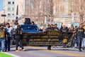 A picturesque view of the Martin Luther King Jr. Day parade taking place in the downtown area of Oklahoma City