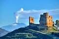 Picturesque View of Mazzarino Medieval Castle with the Mount Etna in the Background, Caltanissetta, Sicily, Italy, Europe Royalty Free Stock Photo