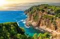 Scenic view of the Mediterranean Sea, mountains and Codolar beach within the city of Tossa de Mar