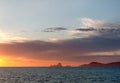 Picturesque view of the mysterious island of Es Vedra at sunset. Royalty Free Stock Photo