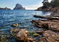 Picturesque view of the mysterious island of Es Vedra at sunset. Royalty Free Stock Photo