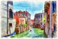 Colorful facades of old medieval houses over a canal in Venice