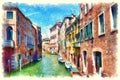 Colorful facades of old medieval houses over a canal in Venice