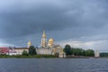 Picturesque view of Nilo Stolobensky Monastery on Lake Seliger, Tver region, Russia. Panoramic view of Nilo Stolobensky Monastery Royalty Free Stock Photo