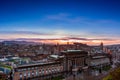 Picturesque view over evening Edinburgh old town with the Castle from Calton hill, Scotland