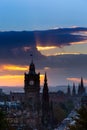 Picturesque view over evening Edinburgh old town with Princess street from Calton hill, Scotland