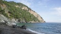 Picturesque view of peopleless beach on mediterranean coastline near Begur in Spanish Costa Brava on autumn day