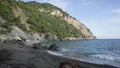 Picturesque view of peopleless beach on mediterranean coastline near Begur in Spanish Costa Brava on autumn day