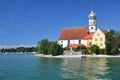 Picturesque view on Picturesque view on church in Wasserburg on Lake Bodensee, Germany