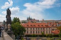 Historic Charles bridge statues and Prague castle