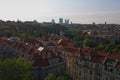 A picturesque view of residential buildings near the Vltava river. Modern skyscrapers in the background. Summer landscape photo Royalty Free Stock Photo