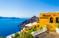 Scenic view clifftop restaurant Santorini island Caldera Greece