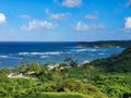 Picturesque view of rugged shoreline of Barbados covered by lush vegetation Royalty Free Stock Photo