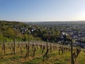 Picturesque view of the rural Mediterranean landscape with village, vineyards and mountains Royalty Free Stock Photo