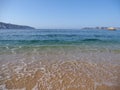 Picturesque view of sandy beach at bay landscape of ACAPULCO city in Mexico, waves of Pacific Ocean Royalty Free Stock Photo