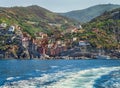 Picturesque view from sea on the Rio Maggiore in the Cinque Terre area. Royalty Free Stock Photo