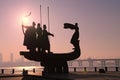 Picturesque view of the silhouette of famous Monument to legendary founders of Kyiv: Kiy, Schek, Khoryv and their sister Lybid Royalty Free Stock Photo