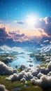 A picturesque view through sintepon simulates a beautiful cloudy sky