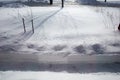 Snow Covered Yard with Shoveled Path after a Snowstorm