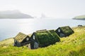 Picturesque view of tradicional faroese grass-covered houses