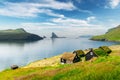 Picturesque view of tradicional faroese grass-covered houses