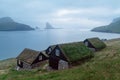 Picturesque view of tradicional faroese grass-covered houses