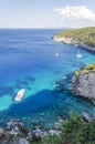 Picturesque view on turquoise Careta Trampolino rocky beach. It is situated on the north east coast of Zakynthos island on Ionian Royalty Free Stock Photo