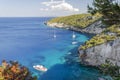 Picturesque view on turquoise Careta Trampolino rocky beach. It is situated on the north east coast of Zakynthos island on Ionian Royalty Free Stock Photo