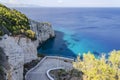 Picturesque view on turquoise Careta Trampolino rocky beach. It is situated on the north east coast of Zakynthos island on Ionian Royalty Free Stock Photo