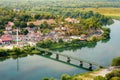 Picturesque view of the valley of the Buna River flowing into the Skadar lake near the city of Shkodra, Albania, seen from the