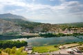 Picturesque view of the valley of the Buna River flowing into the Skadar lake near the city of Shkodra, Albania, seen from the