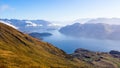 Picturesque view of Wanaka Lake from Roys Peak, New Zealand