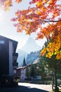 Picturesque view of Zermatt city street with Matterhorn peak