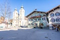 Picturesque village with a church in the country Austria in Europe during the winter Royalty Free Stock Photo