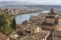 Historic village and Ebro river. Miravet, Tarragona. Catalunya, Spain Royalty Free Stock Photo