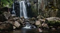 Majestic Waterfall In A Forest: Capturing Nature\'s Beauty Royalty Free Stock Photo