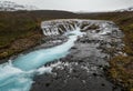 Picturesque waterfall Bruarfoss autumn view. Season changing in southern Highlands of Iceland Royalty Free Stock Photo