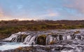 Picturesque waterfall Bruarfoss autumn view. Season changing in southern Highlands of Iceland