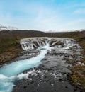 Picturesque waterfall Bruarfoss autumn view. Season changing in southern Highlands of Iceland Royalty Free Stock Photo