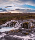 Picturesque waterfall Bruarfoss autumn view. Season changing in southern Highlands of Iceland Royalty Free Stock Photo