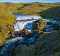 Picturesque waterfall Fosstorfufoss autumn view, southwest Iceland