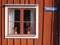 Picturesque window with flowers. Linkoping. Sweden