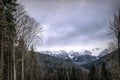 Winter cloudy landscape of the Carpathian Mountains in Eastern Europe Royalty Free Stock Photo