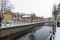 Picturesque winter scene by the river of Florina, a small town in northern Greece