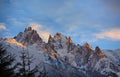 Picturesque Winter sunset in chamonix, view from the valley of chamonix.Haute Savoy, beautiful clouds over the peak of mon blanc Royalty Free Stock Photo