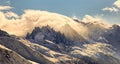 Picturesque Winter sunset in chamonix, view from the valley of chamonix. Haute Savoy,French Alps. France Royalty Free Stock Photo