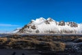 Picturesque winter view of Black sand beach and Vestrahorn in Stokksnes, Iceland Royalty Free Stock Photo