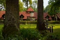 Picturesque wood land cottage hotel apartment building in forest outdoor natural environment