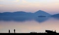 Picturing lake prespa in macedonia on sunset